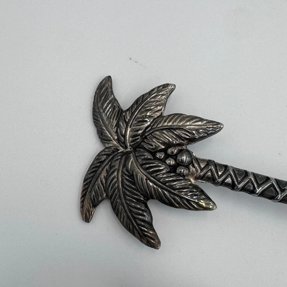 Vintage Palm Tree Salad Serving Set Silver Tone Tropical Coastal Tiki